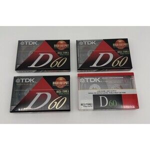 Lot of 4 TDK D60 High Output Blank Audio‎ Cassette Tapes IECI/Type I- New Sealed